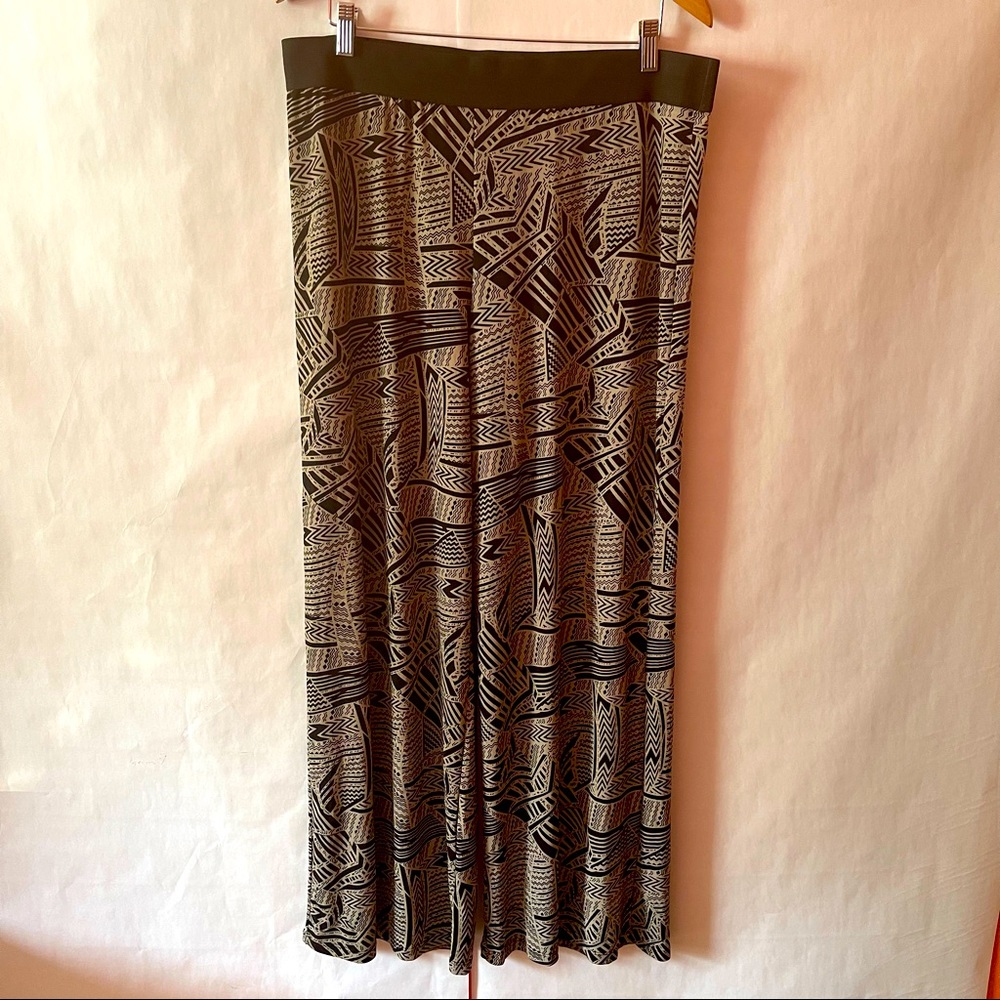 Alfani Womens Wide Leg Pants Size L Geometric Print Elastic Waist Soft Comfort